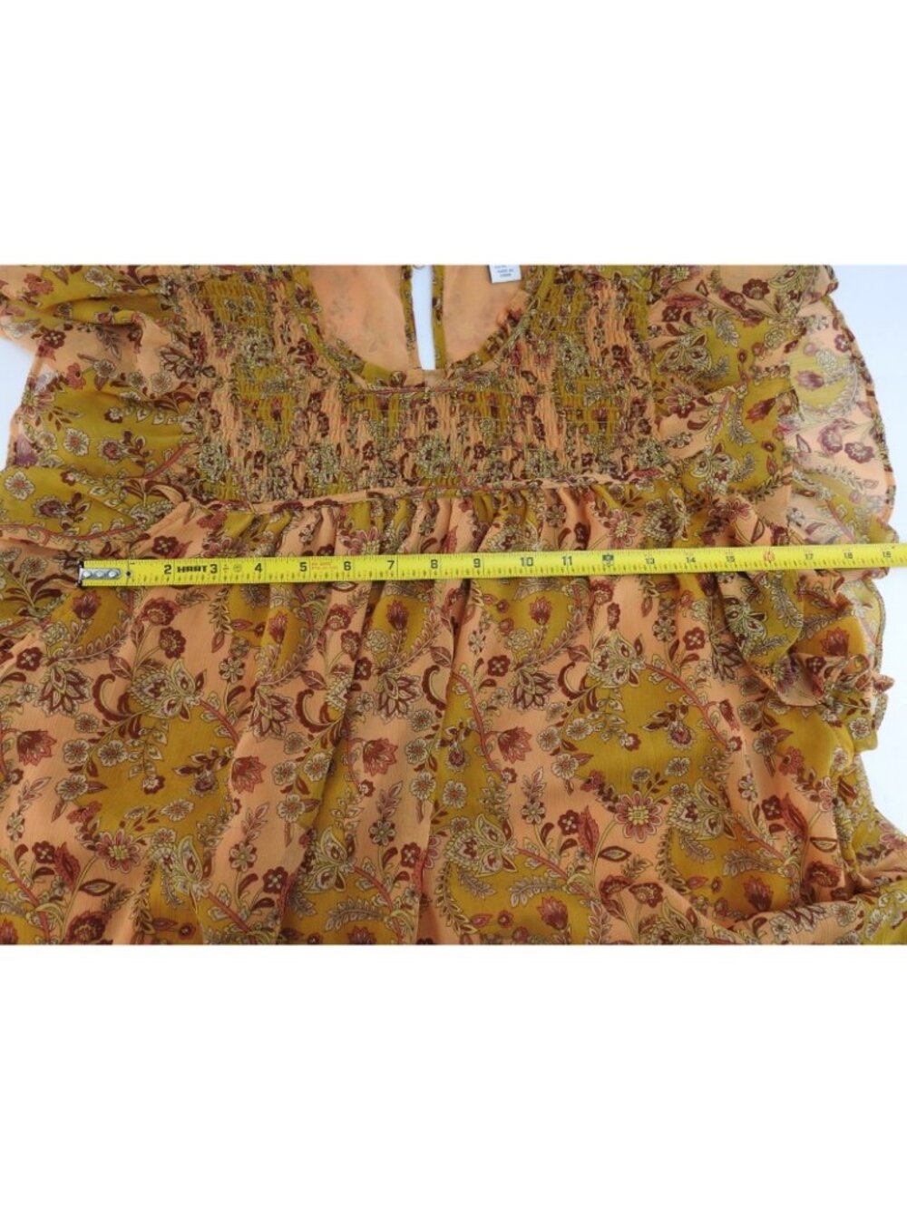 Carolina Belle Montreal Floral Smocked Flutter Sleeve Blouse XL Boho Top Orange - Picture 8 of 8